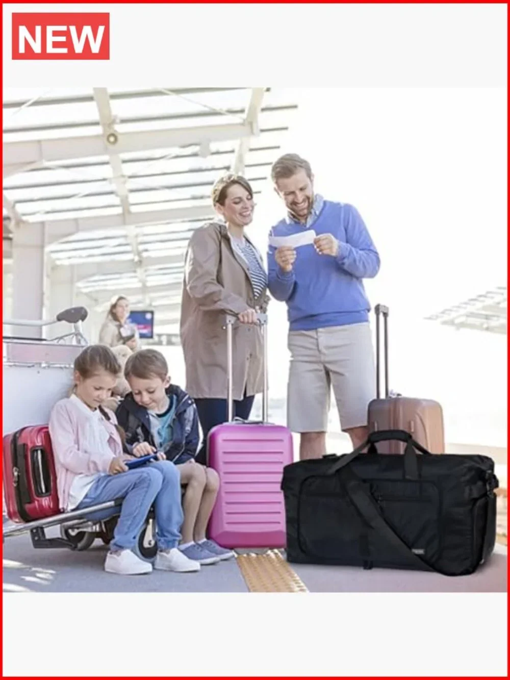 65L Foldable Travel Duffle Bag with Shoes Compartment, Water Resistant, Tear